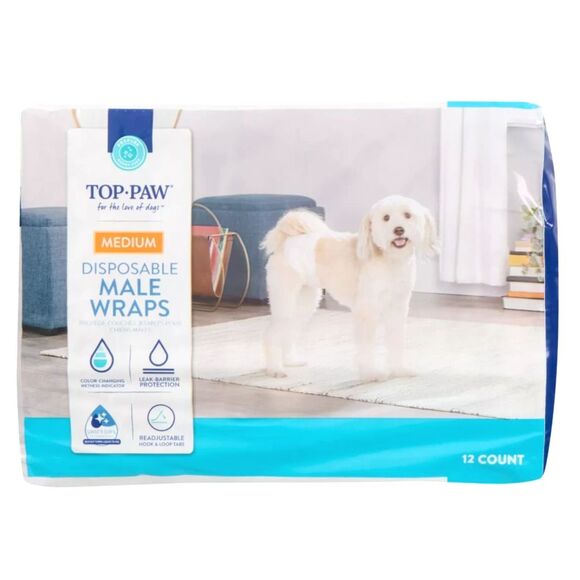 Doggie Diaper Wraps . Size: Male Medium {17"-22" Waist} . Disposable . Top-Paw - Picture 1 of 7